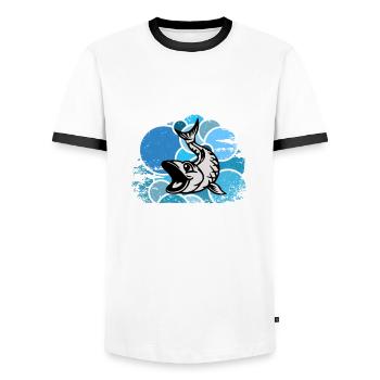 Aquarium Aquarist Fish Ornamental Fish Aquaristics - Men's Ringer Shirt - white/black - Front - AI Model Female 172 light (172cm) & AI Model Male 178 dark (178cm)