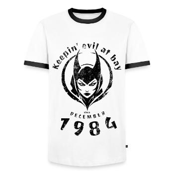 40. Geburtstag Tenir le mal à distance depuis 12/1984 - T-shirt contrasté Homme - blanc/noir - Devant - AI Model Female 172 light (172cm) & AI Model Male 178 dark (178cm)