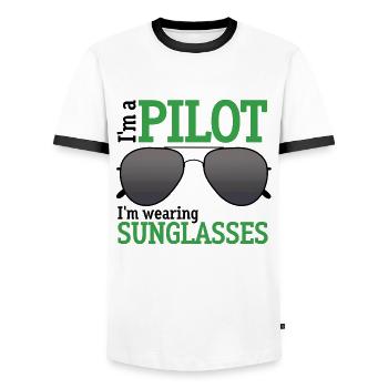 Je suis un pilote - T-shirt contrasté Homme - blanc/noir - Devant - AI Model Female 172 light (172cm) & AI Model Male 178 dark (178cm)