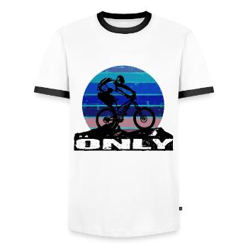MTB Bike - Männer Kontrast-T-Shirt - Weiß/Schwarz - Vorne - AI Model Female 172 light (172cm) & AI Model Male 178 dark (178cm)