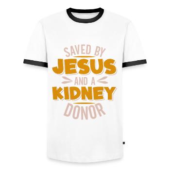 Liver Transplant Liver Surgery Organ Donor - Men's Ringer Shirt - white/black - Front - AI Model Female 172 light (172cm) & AI Model Male 178 dark (178cm)