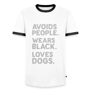 Introvertiert Schüchtern Antisozial Hund Hunde - Männer Kontrast-T-Shirt - Weiß/Schwarz - Vorne - AI Model Female 172 light (172cm) & AI Model Male 178 dark (178cm)