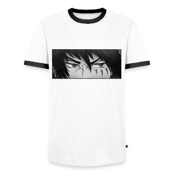 Anime Warrior Eyes - T-shirt contrasté Homme - blanc/noir - Devant - AI Model Female 172 light (172cm) & AI Model Male 178 dark (178cm)
