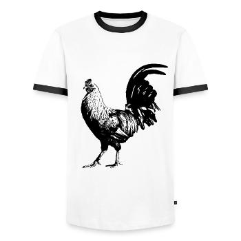 Coq / Gockel / Poulet - T-shirt contrasté Homme - blanc/noir - Devant - AI Model Female 172 light (172cm) & AI Model Male 178 dark (178cm)
