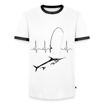 Schwertfisch - Männer Kontrast-T-Shirt - Weiß/Schwarz - Vorne - AI Model Female 172 light (172cm) & AI Model Male 178 dark (178cm)
