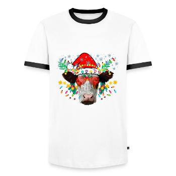 Christmas Cow, Western Christmas, Christmas Highla - Men's Ringer Shirt - white/black - Front - AI Model Female 172 light (172cm) & AI Model Male 178 dark (178cm)