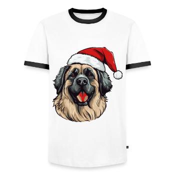 Leonberger Dog Christmas Portrait Xmas - Men's Ringer Shirt - white/black - Front - AI Model Female 172 light (172cm) & AI Model Male 178 dark (178cm)