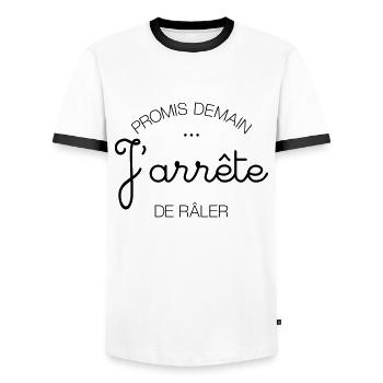 Promis Demain... J'arrête de Râler - T-shirt contrasté Homme - blanc/noir - Devant - AI Model Female 172 light (172cm) & AI Model Male 178 dark (178cm)