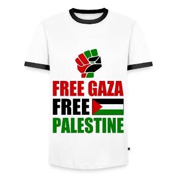 Free gaza Free palestine - Männer Kontrast-T-Shirt - Weiß/Schwarz - Vorne - AI Model Female 172 light (172cm) & AI Model Male 178 dark (178cm)