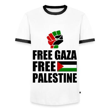 Free gaza Free palestine - Männer Kontrast-T-Shirt - Weiß/Schwarz - Vorne - AI Model Female 172 light (172cm) & AI Model Male 178 dark (178cm)