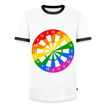 Rainbow Dartboard - Men's Ringer Shirt - white/black - Front - AI Model Female 172 light (172cm) & AI Model Male 178 dark (178cm)