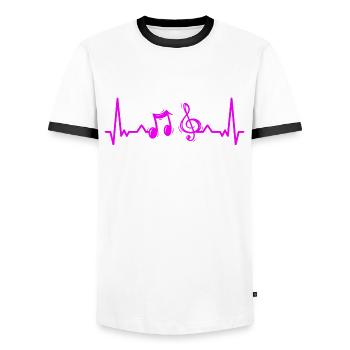 Herzschlag Musik Musiker Notenschlüssel - Männer Kontrast-T-Shirt - Weiß/Schwarz - Vorne - AI Model Female 172 light (172cm) & AI Model Male 178 dark (178cm)