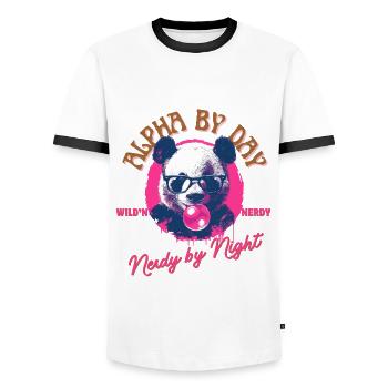 Panda with glasses and pink chewing gum - Men's Ringer Shirt - white/black - Front - AI Model Female 172 light (172cm) & AI Model Male 178 dark (178cm)