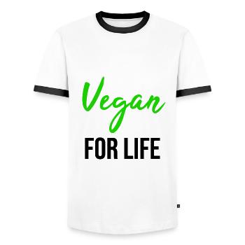 Vegan TShirt Vegan Vegan Environmental Gift - Men's Ringer Shirt - white/black - Front - AI Model Female 172 light (172cm) & AI Model Male 178 dark (178cm)