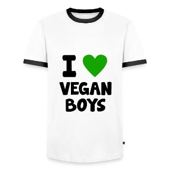 Vegan TShirt Vegan Vegan Environmental Gift - Men's Ringer Shirt - white/black - Front - AI Model Female 172 light (172cm) & AI Model Male 178 dark (178cm)