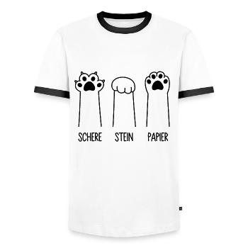 Schere Stein Papier Katze Pfote Spiel Katzenpfoten - Männer Kontrast-T-Shirt - Weiß/Schwarz - Vorne - AI Model Female 172 light (172cm) & AI Model Male 178 dark (178cm)