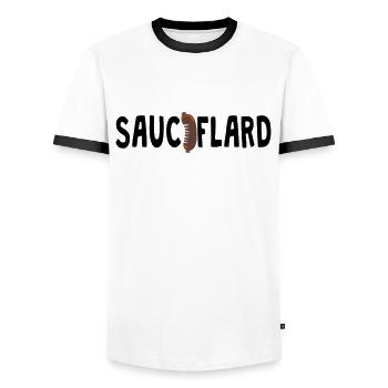 sauciflard saucisson mot 1202 - T-shirt contrasté Homme - blanc/noir - Devant - AI Model Female 172 light (172cm) & AI Model Male 178 dark (178cm)