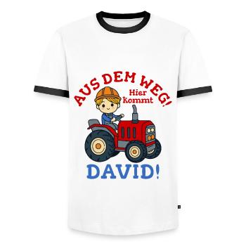 David Name Tractor - Men's Ringer Shirt - white/black - Front - AI Model Female 172 light (172cm) & AI Model Male 178 dark (178cm)