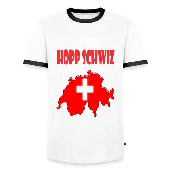 Schweiz Design - Männer Kontrast-T-Shirt - Weiß/Schwarz - Vorne - AI Model Female 172 light (172cm) & AI Model Male 178 dark (178cm)