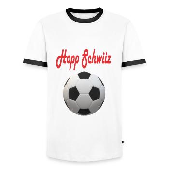 Schweizer Fussball Design - Männer Kontrast-T-Shirt - Weiß/Schwarz - Vorne - AI Model Female 172 light (172cm) & AI Model Male 178 dark (178cm)