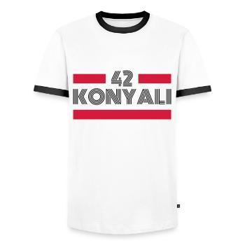 Konya 42 Turkey Turkiye gift holiday TR Türk - Men's Ringer Shirt - white/black - Front - AI Model Female 172 light (172cm) & AI Model Male 178 dark (178cm)