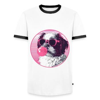 Shi tzu Sunglasses Pink Bubblegum - Men's Ringer Shirt - white/black - Front - AI Model Female 172 light (172cm) & AI Model Male 178 dark (178cm)
