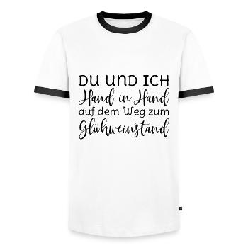 Du und ich Hand in Hand Glühwein Spruch schwarz - Männer Kontrast-T-Shirt - Weiß/Schwarz - Vorne - AI Model Female 172 light (172cm) & AI Model Male 178 dark (178cm)