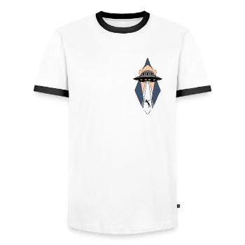 UFO Alien Spaceship - Extraterrestrially Cool - Men's Ringer Shirt - white/black - Front - AI Model Female 172 light (172cm) & AI Model Male 178 dark (178cm)