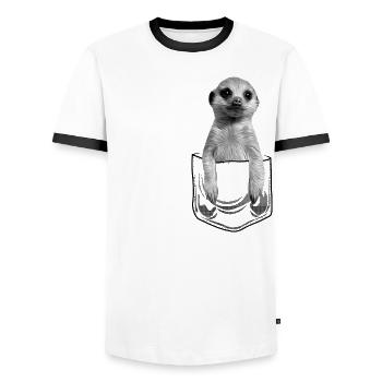 Baby meerkat in pocket pocket - Men's Ringer Shirt - white/black - Front - AI Model Female 172 light (172cm) & AI Model Male 178 dark (178cm)