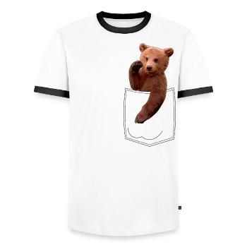 Bear chest pocket - Men's Ringer Shirt - white/black - Front - AI Model Female 172 light (172cm) & AI Model Male 178 dark (178cm)