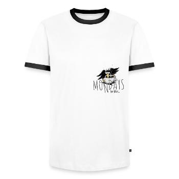 L’assemblage est tellement... Corneille de café corbeau sarcastique - T-shirt contrasté Homme - blanc/noir - Devant - AI Model Female 172 light (172cm) & AI Model Male 178 dark (178cm)