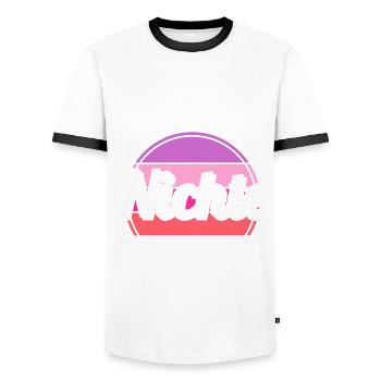 Nichte - Männer Kontrast-T-Shirt - Weiß/Schwarz - Vorne - AI Model Female 172 light (172cm) & AI Model Male 178 dark (178cm)