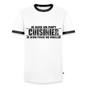 je suis un papy cuisinier cadeau anniversaire. - T-shirt contrasté Homme - blanc/noir - Devant - AI Model Female 172 light (172cm) & AI Model Male 178 dark (178cm)