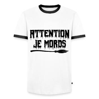 attention je mords - T-shirt contrasté Homme - blanc/noir - Devant - AI Model Female 172 light (172cm) & AI Model Male 178 dark (178cm)
