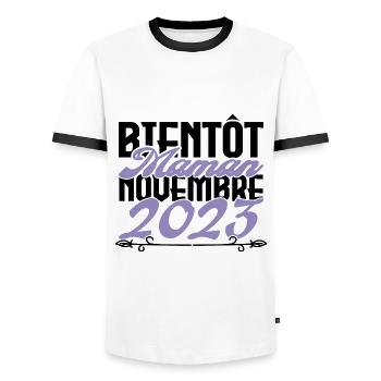Annonce grossesse. bientôt Maman Novembre 2023.mam - T-shirt contrasté Homme - blanc/noir - Devant - AI Model Female 172 light (172cm) & AI Model Male 178 dark (178cm)