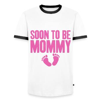Annoncer une grossesse pour la première fois - T-shirt contrasté Homme - blanc/noir - Devant - AI Model Female 172 light (172cm) & AI Model Male 178 dark (178cm)