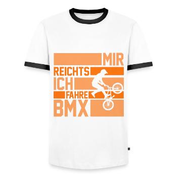 Fahrrad BMX - Männer Kontrast-T-Shirt - Weiß/Schwarz - Vorne - AI Model Female 172 light (172cm) & AI Model Male 178 dark (178cm)