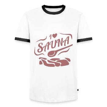 i love sauna - Men's Ringer Shirt - white/black - Front - AI Model Female 172 light (172cm) & AI Model Male 178 dark (178cm)