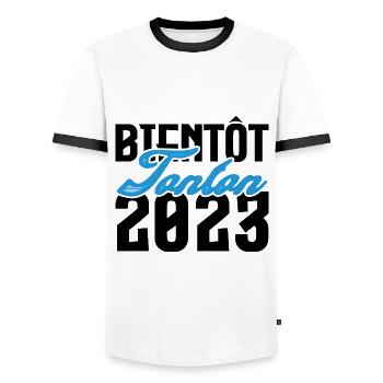 Cadeau Annonce grossesse bientôt Tonton 2023.Oncle - T-shirt contrasté Homme - blanc/noir - Devant - AI Model Female 172 light (172cm) & AI Model Male 178 dark (178cm)