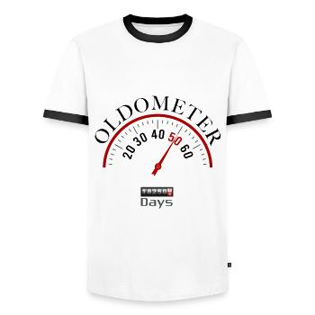 50th Birthday Oldometer - Men's Ringer Shirt - white/black - Front - AI Model Female 172 light (172cm) & AI Model Male 178 dark (178cm)