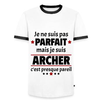 Pas parfait mais archer, fête des pères, noël - T-shirt contrasté Homme - blanc/noir - Devant - AI Model Female 172 light (172cm) & AI Model Male 178 dark (178cm)