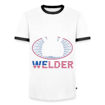 Soudeur SOUDEUR USA Cadeau patriotique - T-shirt contrasté Homme - blanc/noir - Devant - AI Model Female 172 light (172cm) & AI Model Male 178 dark (178cm)