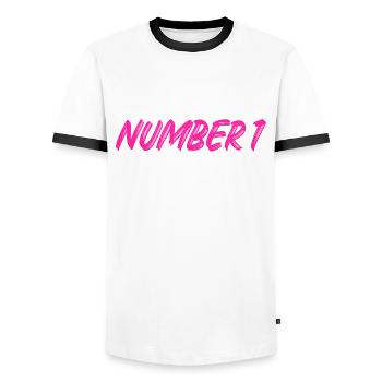 Number 1 - one - first - first - 1 - number 1 - Men's Ringer Shirt - white/black - Front - AI Model Female 172 light (172cm) & AI Model Male 178 dark (178cm)