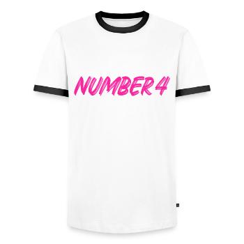 Number 4 - four - fourth - fourth - 4 - number 4 - Men's Ringer Shirt - white/black - Front - AI Model Female 172 light (172cm) & AI Model Male 178 dark (178cm)