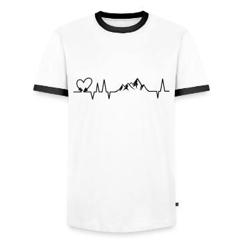 Heart Lines Motif with Mountains and Heart Gift - Men's Ringer Shirt - white/black - Front - AI Model Female 172 light (172cm) & AI Model Male 178 dark (178cm)