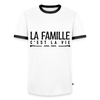 La famille c'est la vie. cadeau familiale. - T-shirt contrasté Homme - blanc/noir - Devant - AI Model Female 172 light (172cm) & AI Model Male 178 dark (178cm)