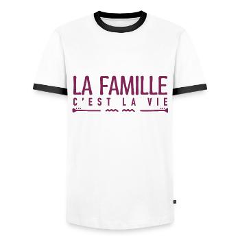 La famille c'est la vie. cadeau familiale. - T-shirt contrasté Homme - blanc/noir - Devant - AI Model Female 172 light (172cm) & AI Model Male 178 dark (178cm)