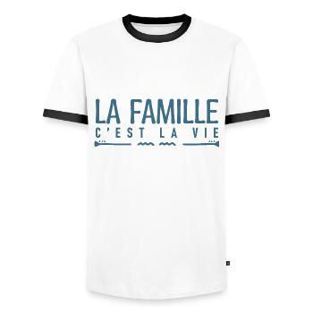 La famille c'est la vie. cadeau familiale. - T-shirt contrasté Homme - blanc/noir - Devant - AI Model Female 172 light (172cm) & AI Model Male 178 dark (178cm)