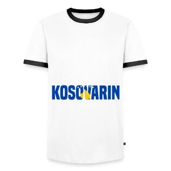 Du machst mir Keine Angst ich bin mit einer Kosova - Männer Kontrast-T-Shirt - Weiß/Schwarz - Vorne - AI Model Female 172 light (172cm) & AI Model Male 178 dark (178cm)