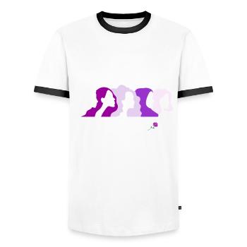 Journée de la femme (édition Plus d’argent au lieu de roses) - T-shirt contrasté Homme - blanc/noir - Devant - AI Model Female 172 light (172cm) & AI Model Male 178 dark (178cm)
